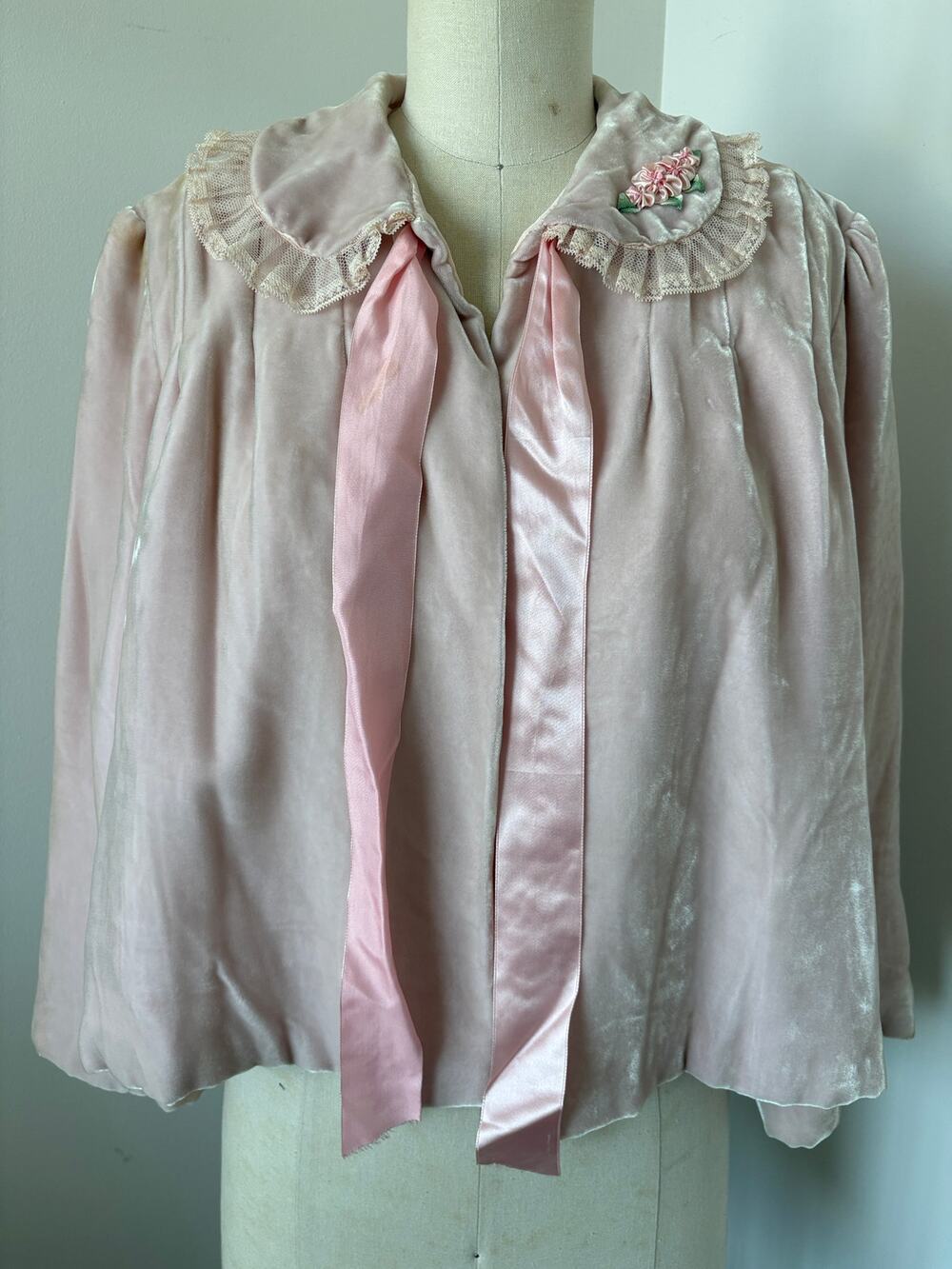 Antique 1910s Edwardian Cropped Jacket Sz S Silk Velvet Silk Lined Cottagecore